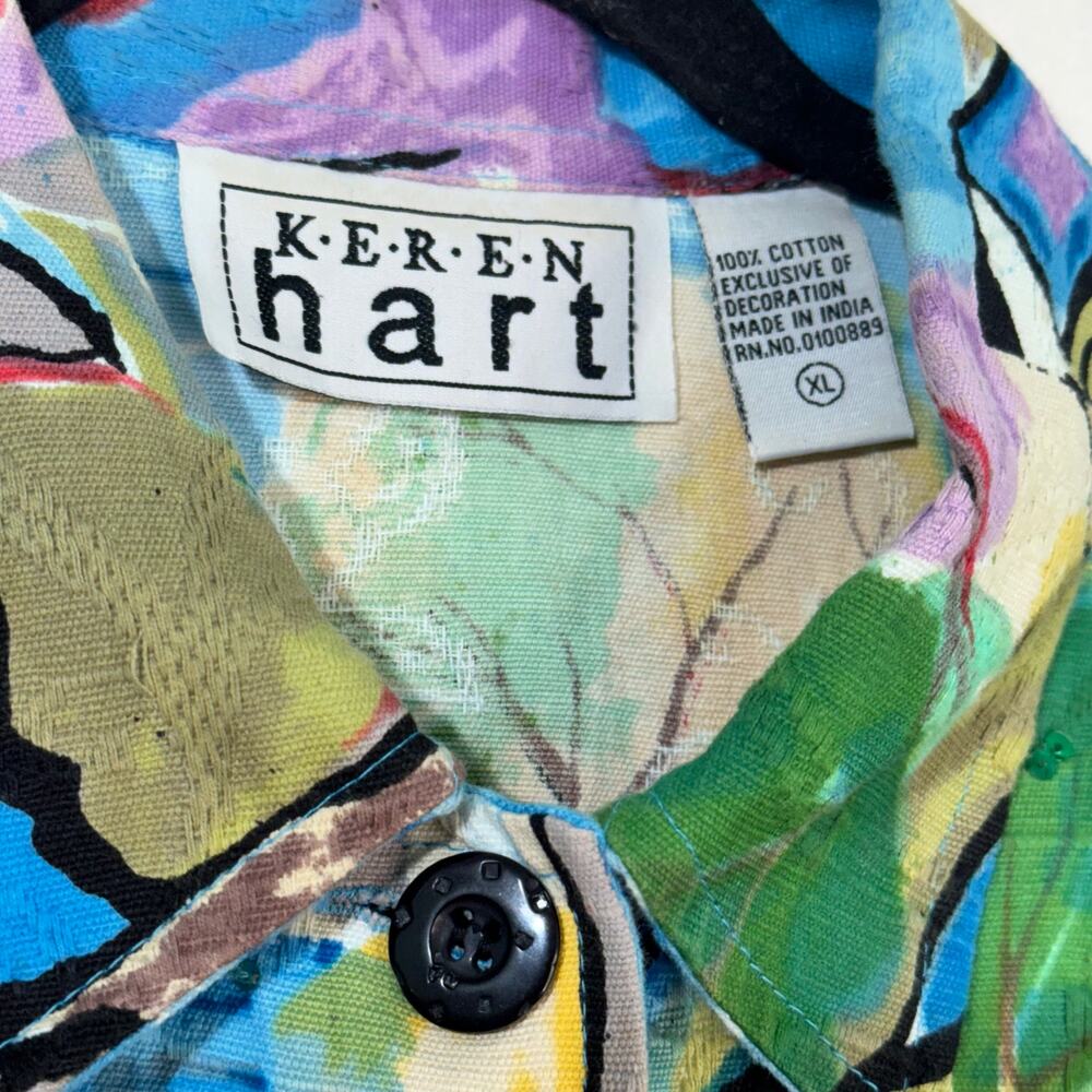 Keren Hart Jacket Vibrant Colorful Scenic Picasso Cafe Art Cotton Blazer Size XL - Picture 4 of 9